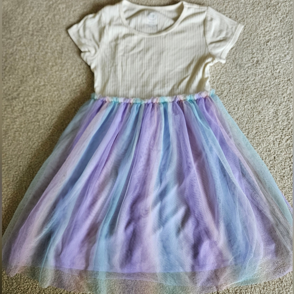 Girls Pastel Tulle Dress | M | 7/8 | Wonder Nation | White Ribbed Top | EUC